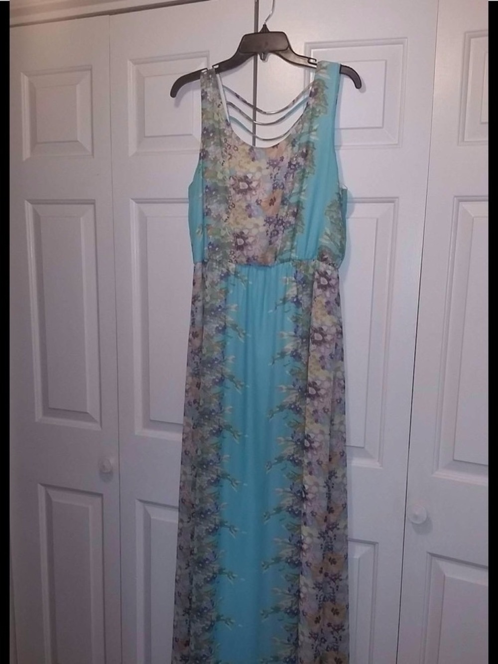 Forever 21 Aqua Floral Maxi Dress with Strappy Back Detail